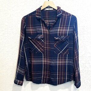 MANGO MNG Suit Plaid Button Down Blouse Small
